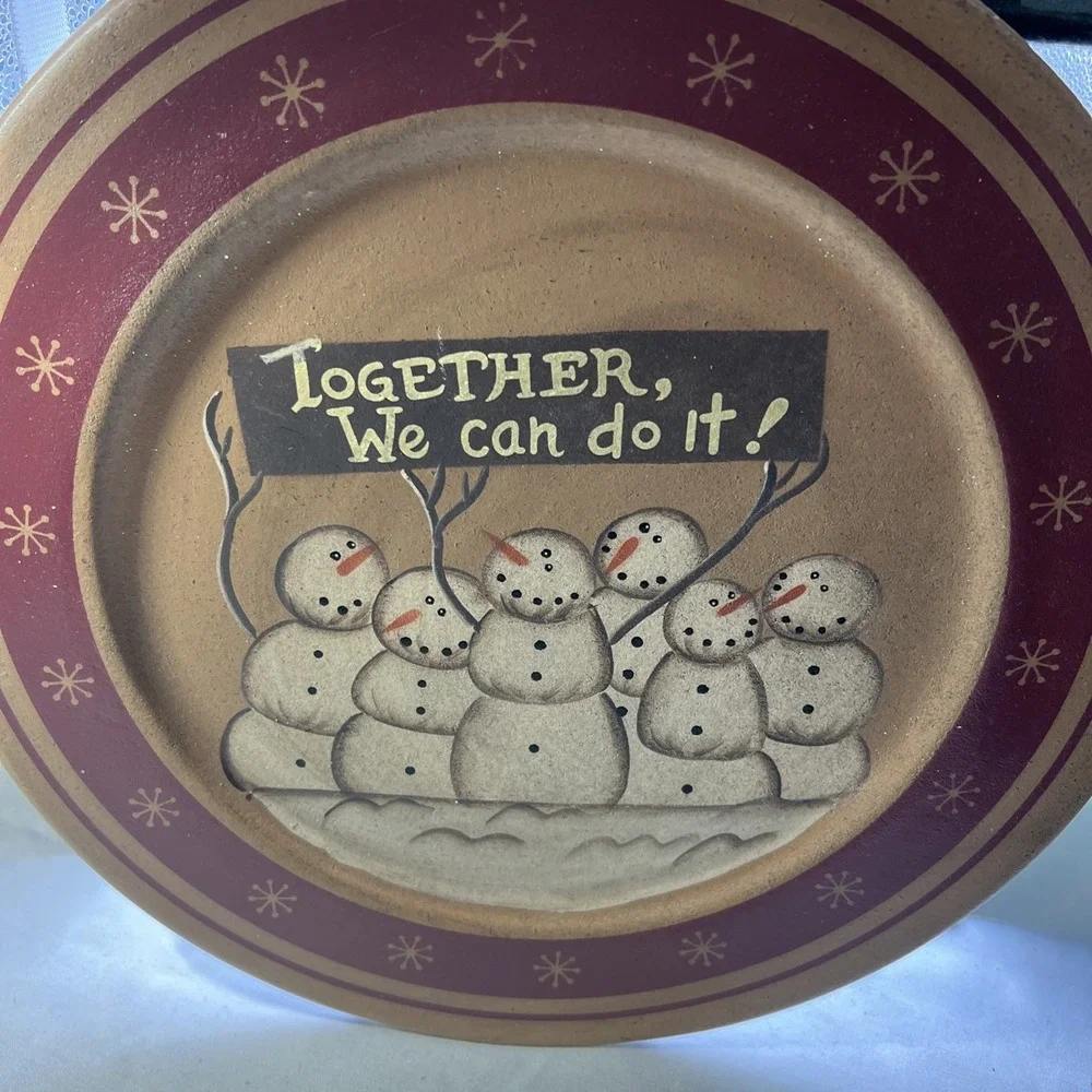Folk‎ Art Primitive Family Snowman Wooden Plate together we can do it